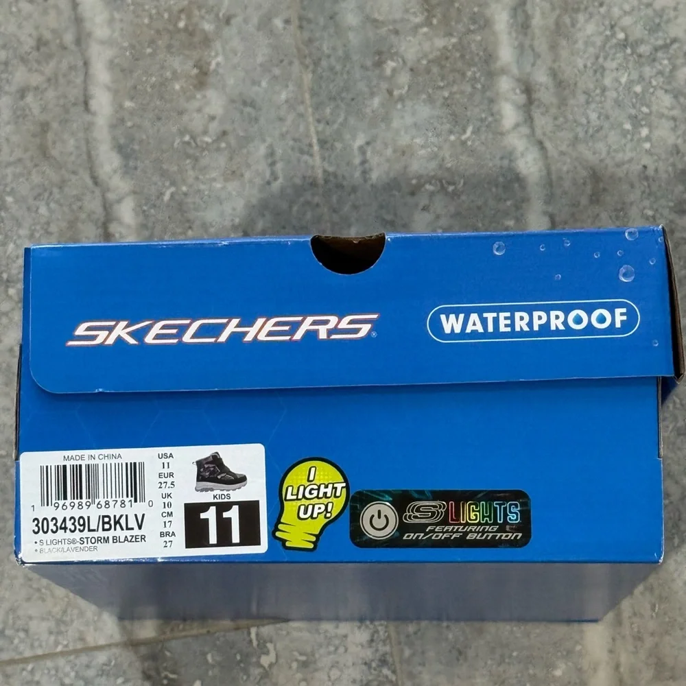 Skechers Kids Black and Purple Waterproof Boots